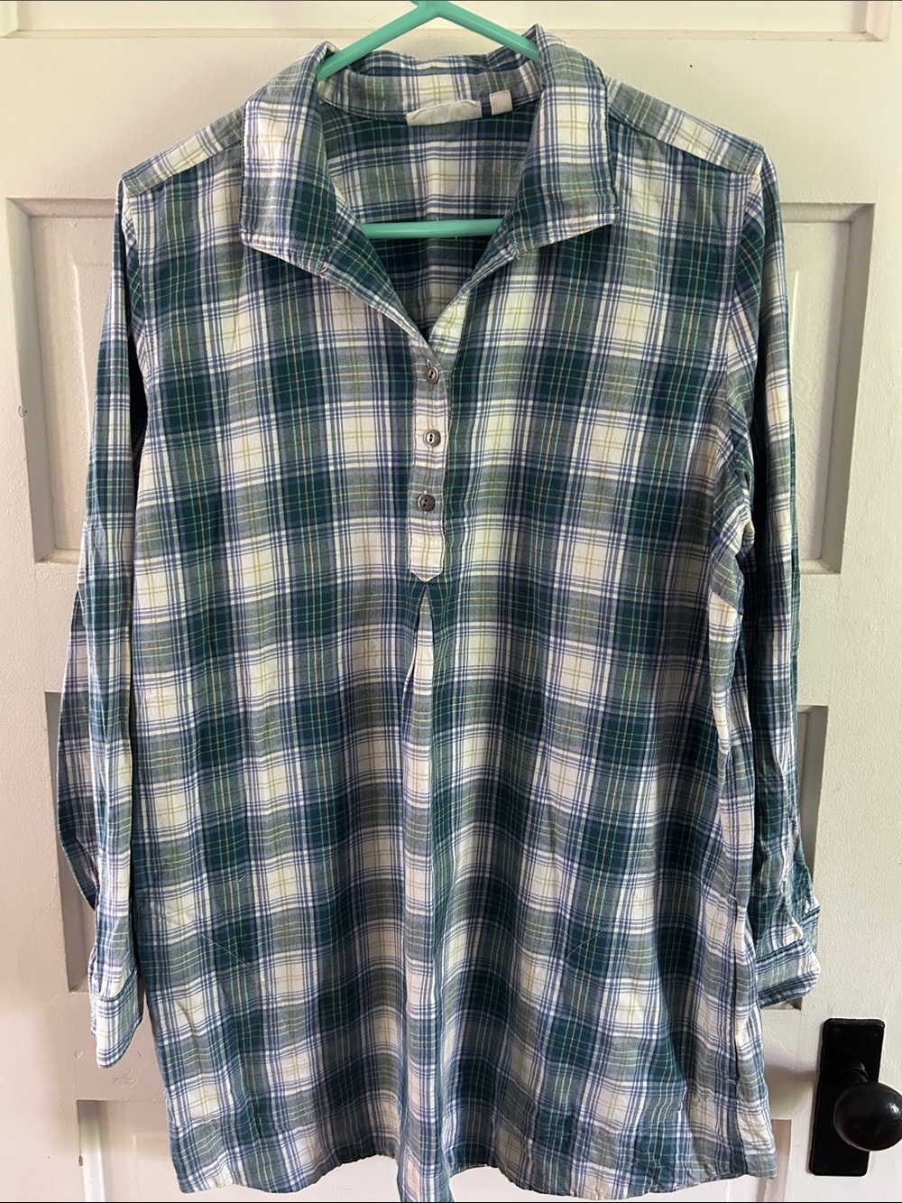 J Jill Green and White Plaid Button-Front Dress Sz L